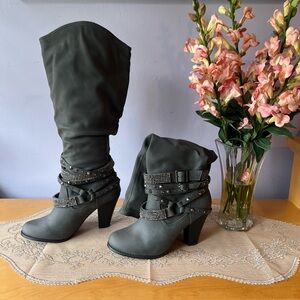 Venus studded strappy slouch boots